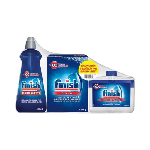 Finish Temizlik ve Bakım Seti (Parlatıcı 400 ml + Makine Temizleyici Sıvı 250 ml + Tuz 500 g)